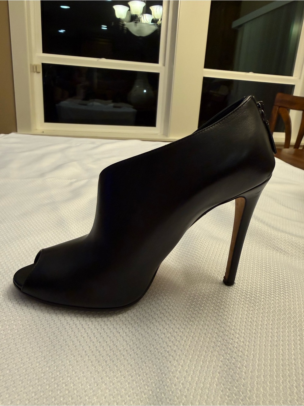 Prada Black Leather Peep-Toe Mules